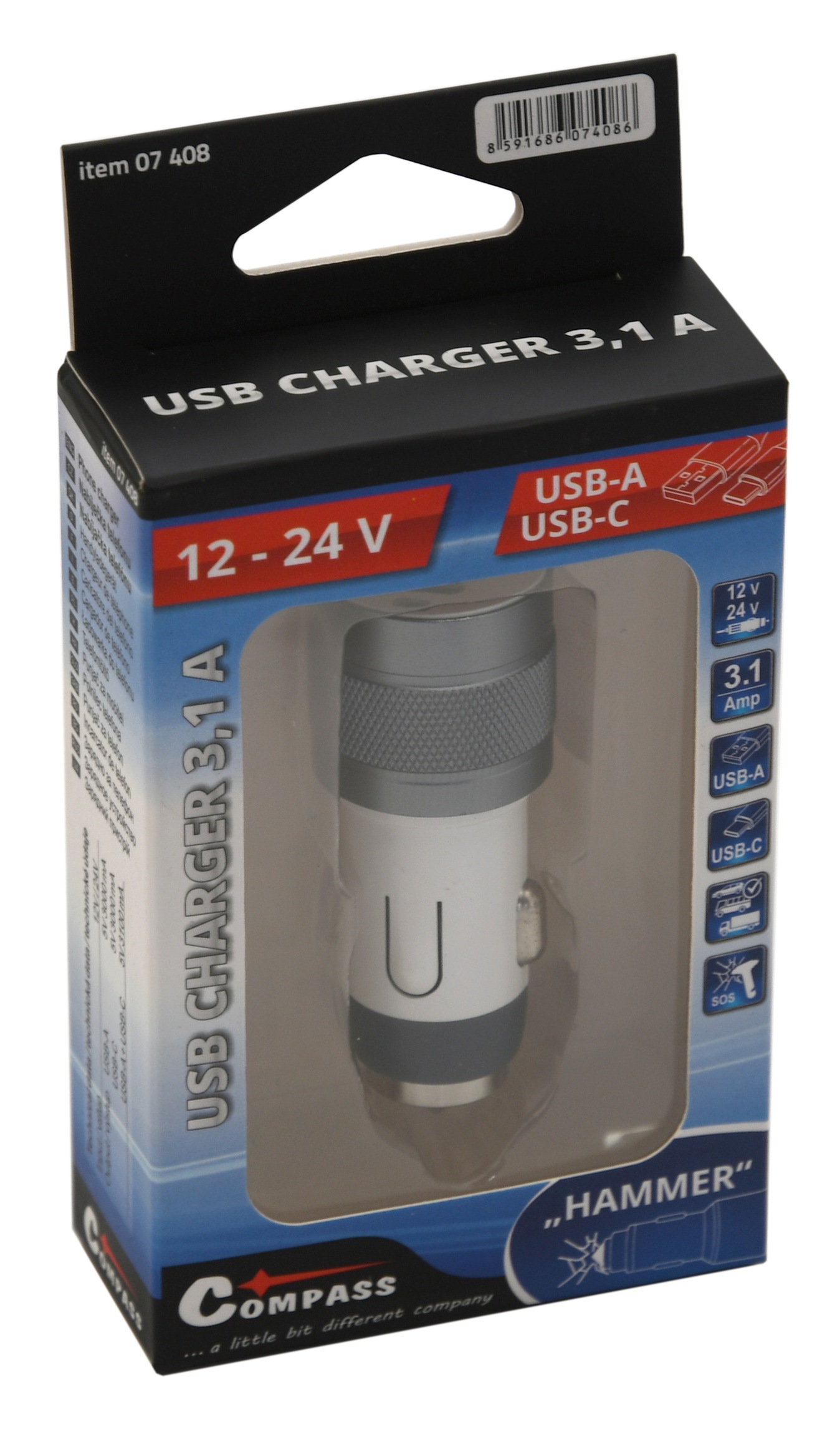 Zástrčka HAMMER 12-24V USB-A / USB-C 3,1A