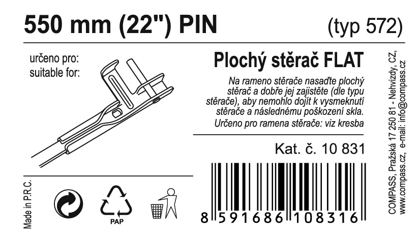 Stěrač FLAT BULK (PIN) 22"/550mm
