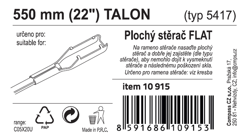 Stěrač FLAT BULK (TALON) 22"/550mm