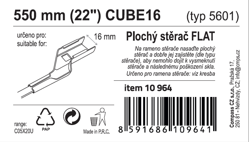 Stěrač FLAT BULK (CUBE16) 22"/550mm