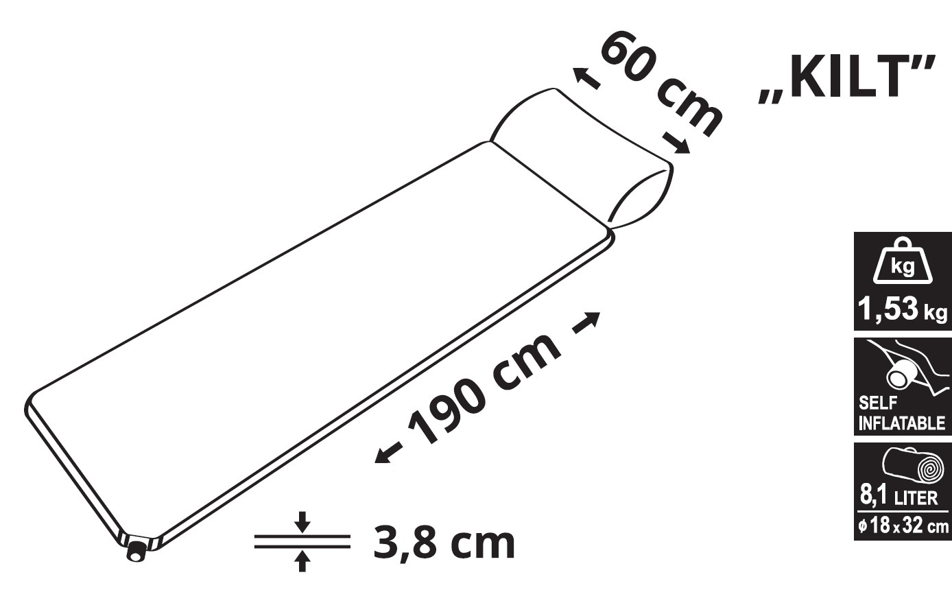 Karimatka samonafukovací 190x60x3,8cm s polštářem KILT